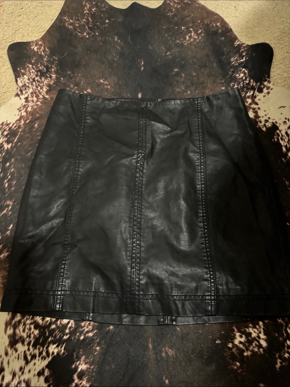 Free People Black Faux Leather Mini Skirt with Panel Stitching